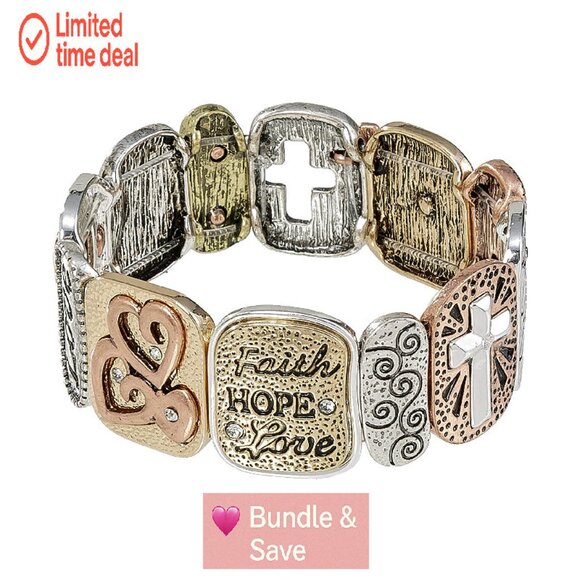 Ox Gold Stretch Prayer Bracelet with Cross Beads, Hypoallergenic - Picture 1 of 7